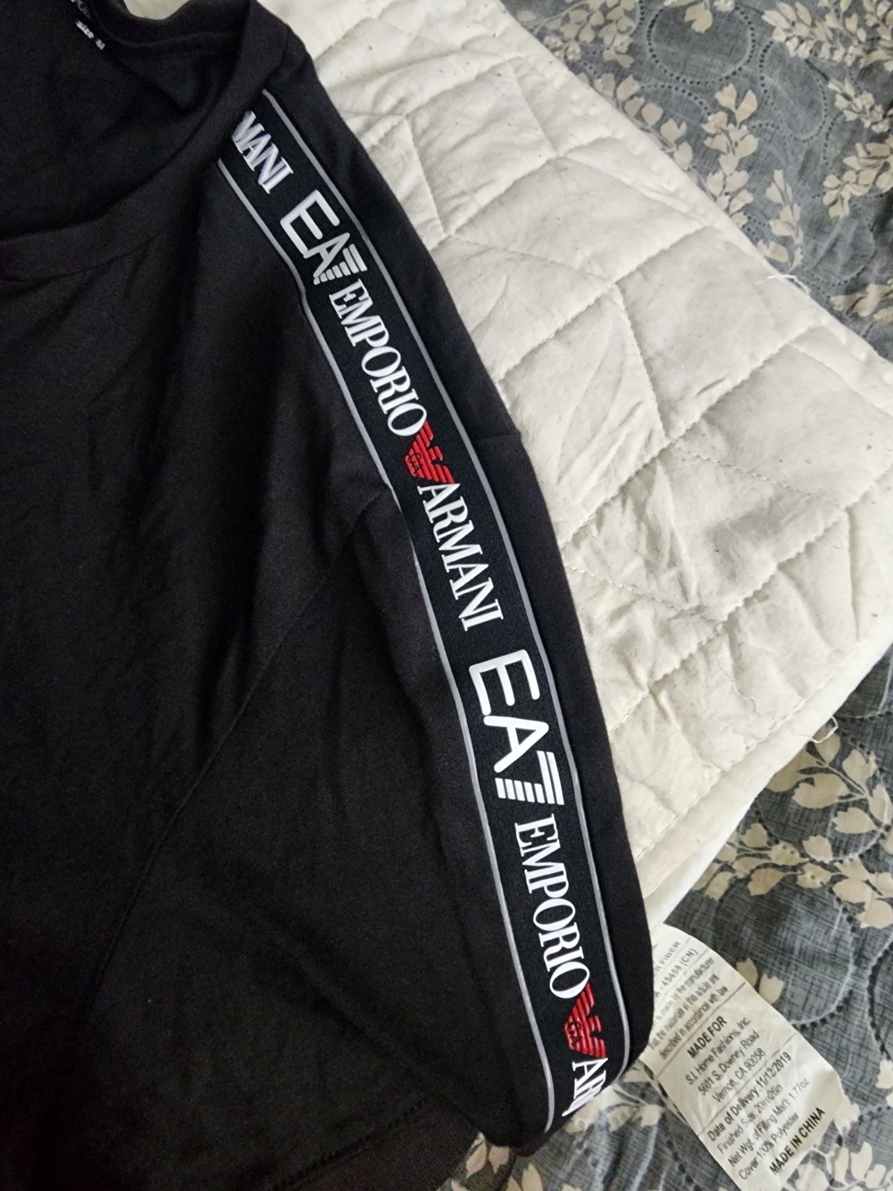 Emporio Armani Black Short Sleeve Tee with Logo Tape